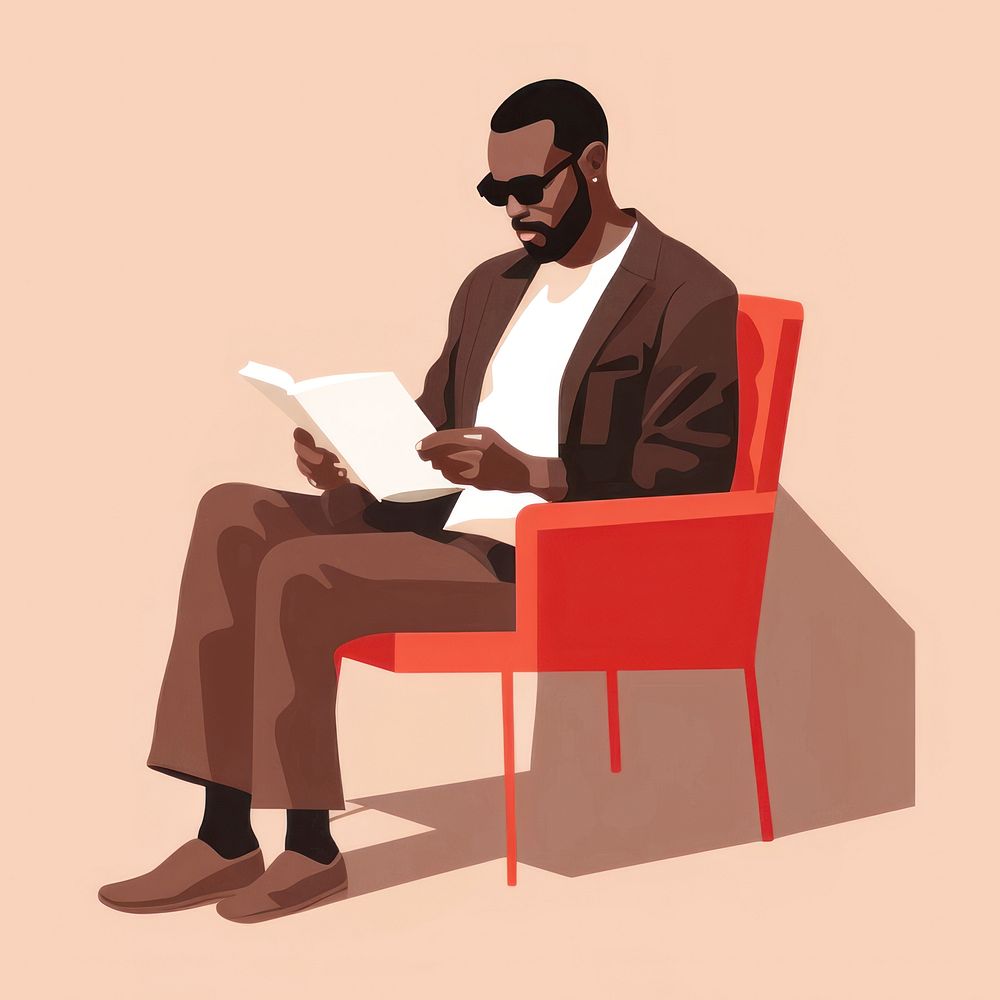 Reading sitting adult book. 