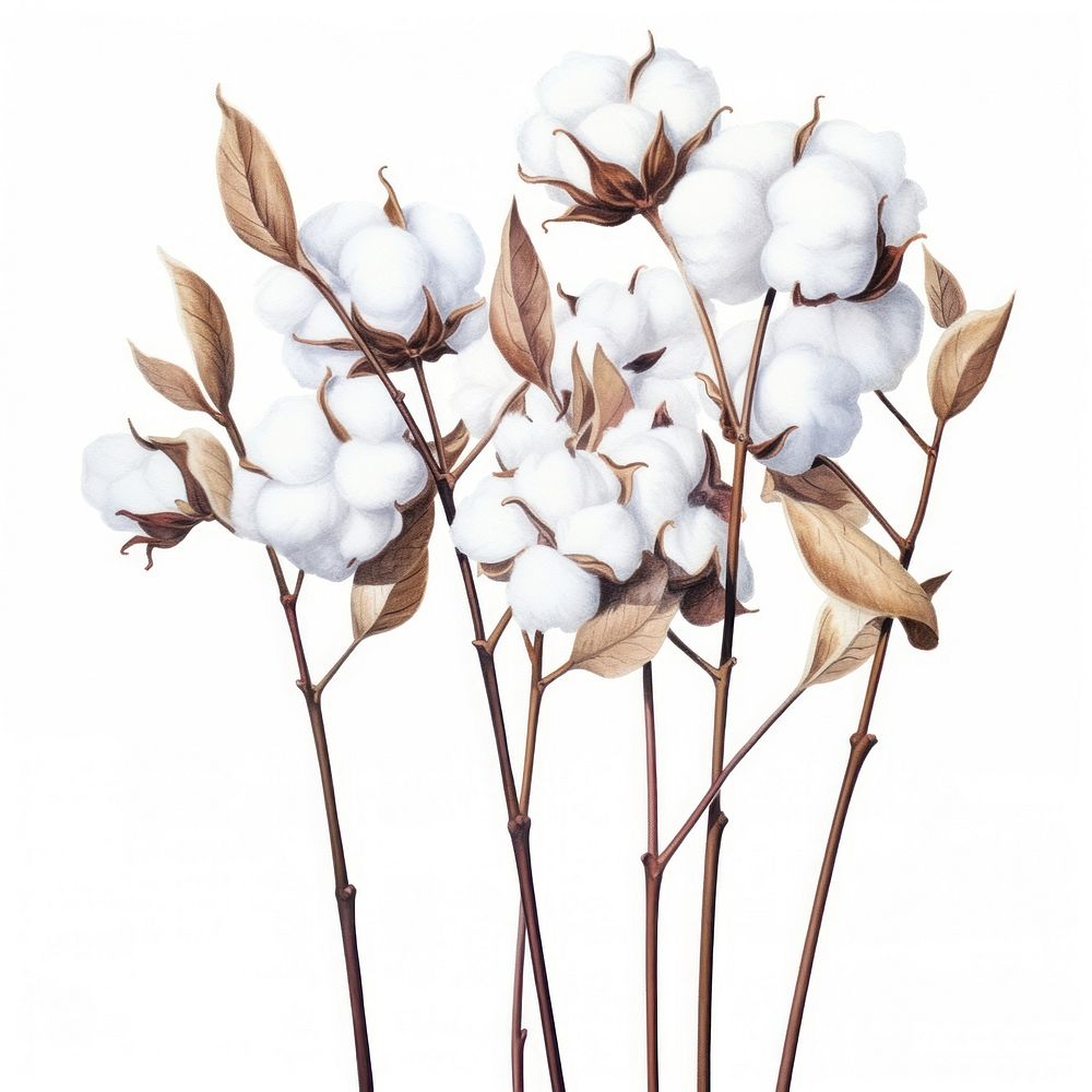 Cotton plant white white background. AI generated Image by rawpixel.