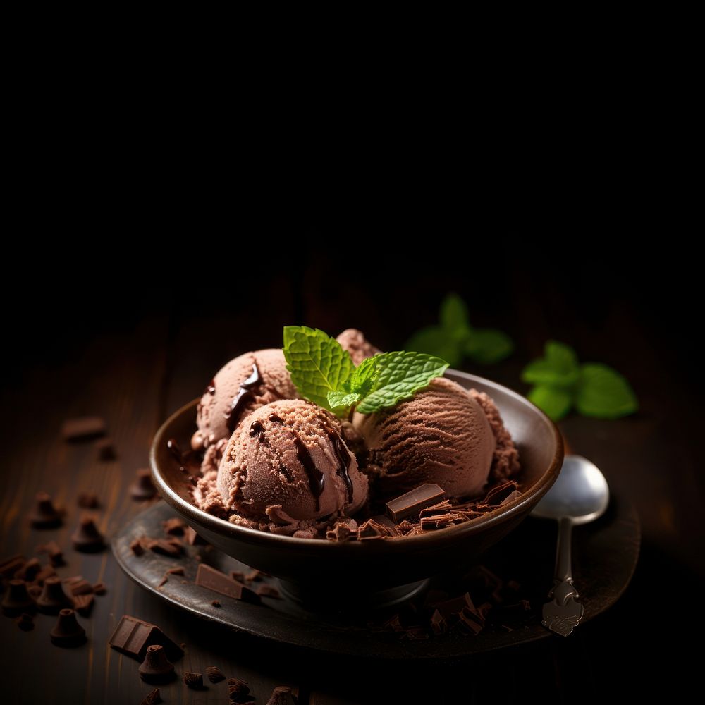 Chocolate ice cream dessert spoon food. AI generated Image by rawpixel.