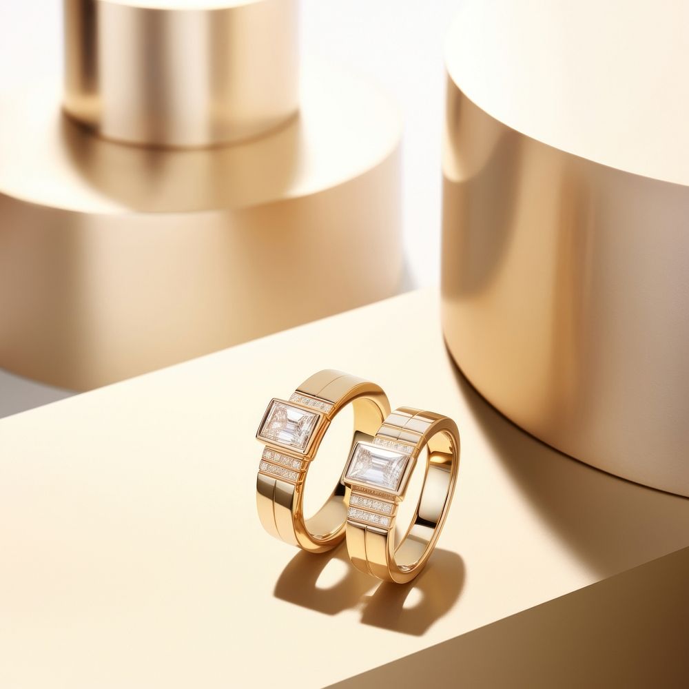 Two diamond rings gold jewelry accessories. AI generated Image by rawpixel.