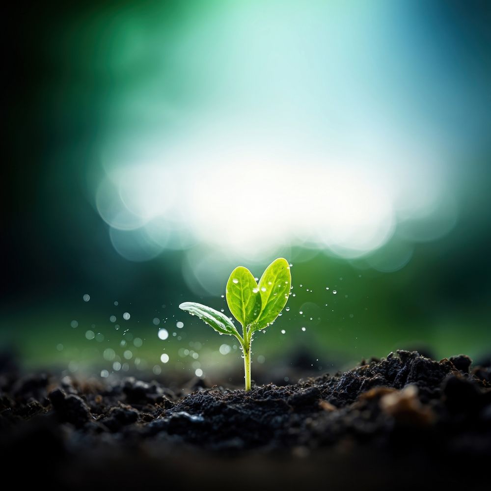 Photo of water drop on newly planted sprout, close up shoot. AI generated Image by rawpixel.