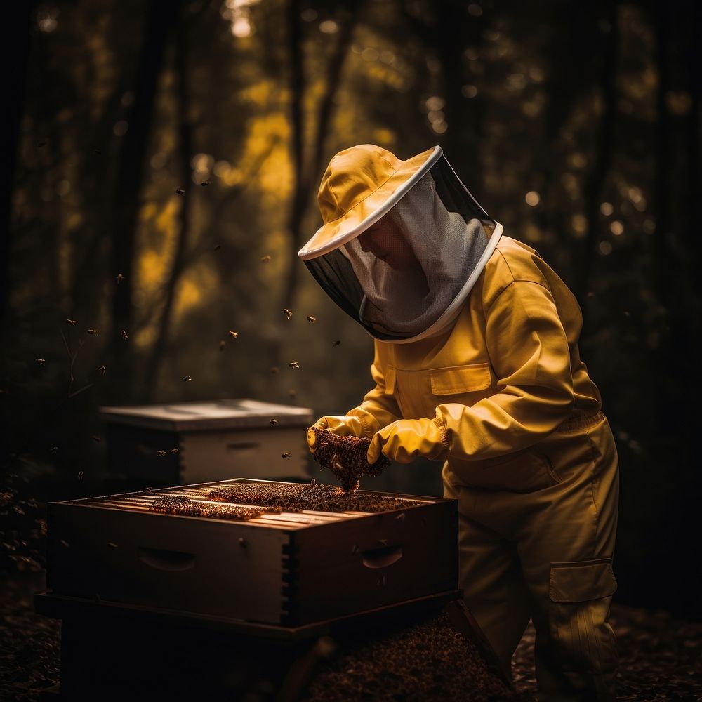 Beekeeper outdoors working apiary. AI generated Image by rawpixel.