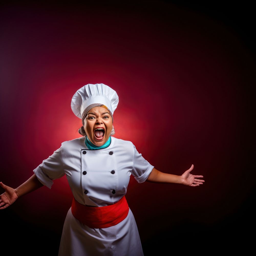 Photography of An Indian women plus size as a Head chef speacking. 