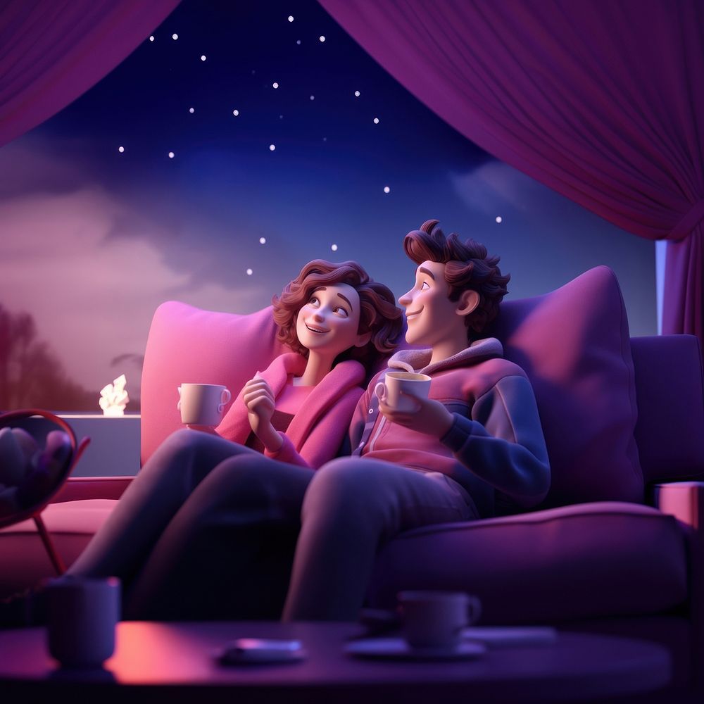 Watching a movie astronomy cartoon purple. AI generated Image by rawpixel.