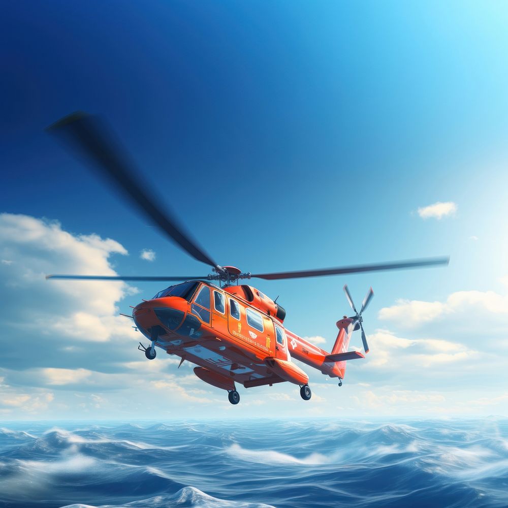 3d render of a rescue chopper flying over the sea, cartoon animation style. AI generated Image by rawpixel.