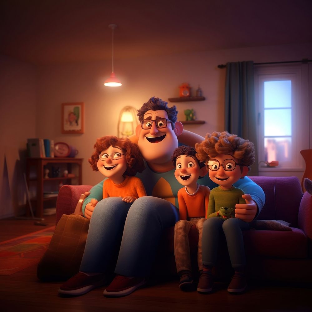 Parent family watching TV smiling cartoon togetherness. AI generated Image by rawpixel.