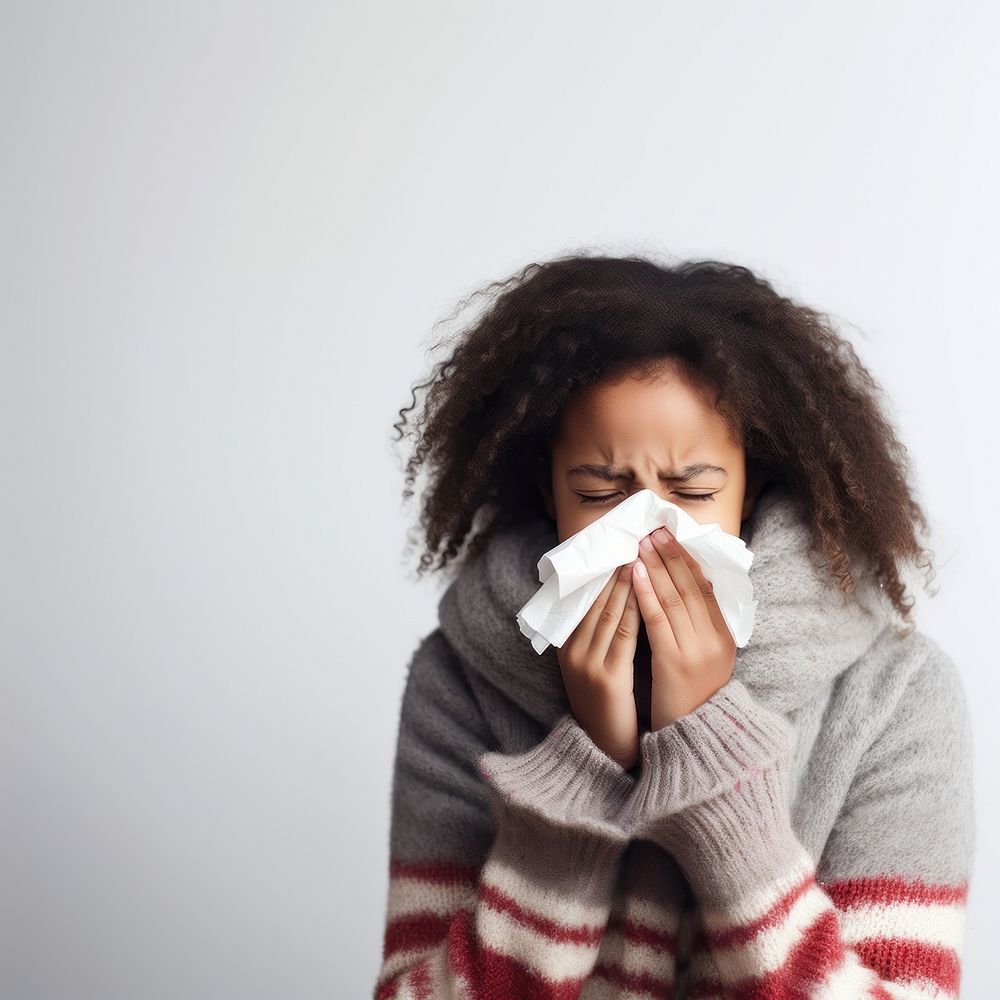 photo of african american young girl got flu. 