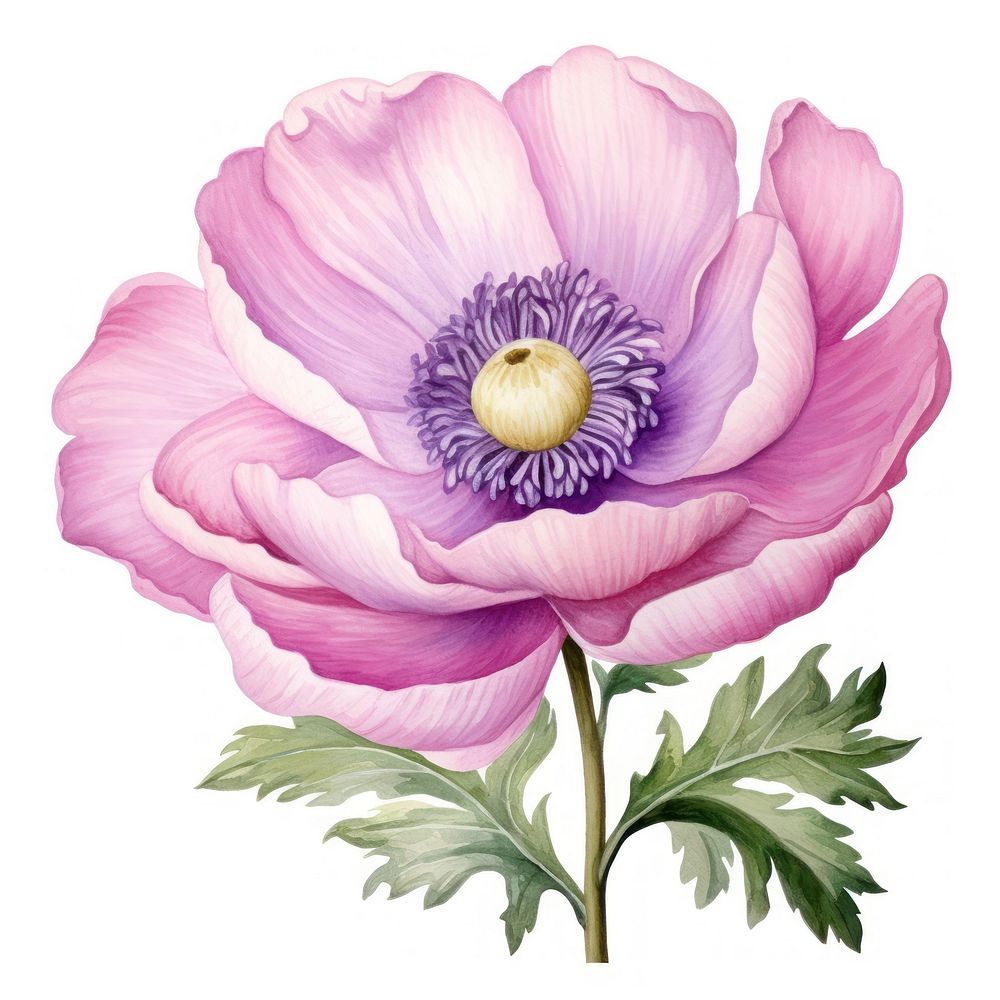 Watercolor flower blossom anemone plant. AI generated Image by rawpixel.
