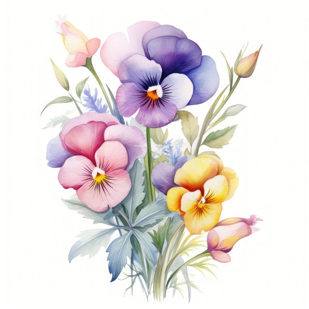 Watercolor flower plant pansy inflorescence. AI generated Image by rawpixel.