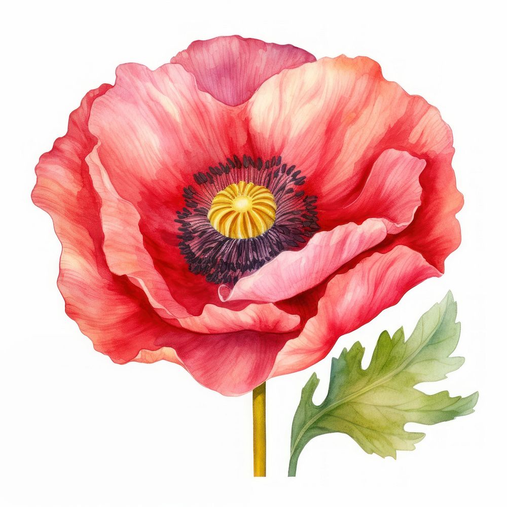Watercolor flower poppy plant inflorescence. AI generated Image by rawpixel.
