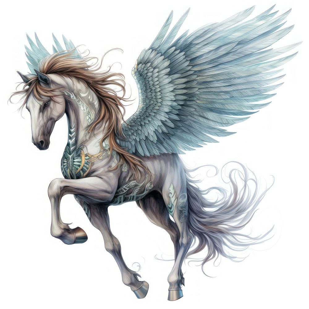 Pegasus drawing animal mammal. AI generated Image by rawpixel.