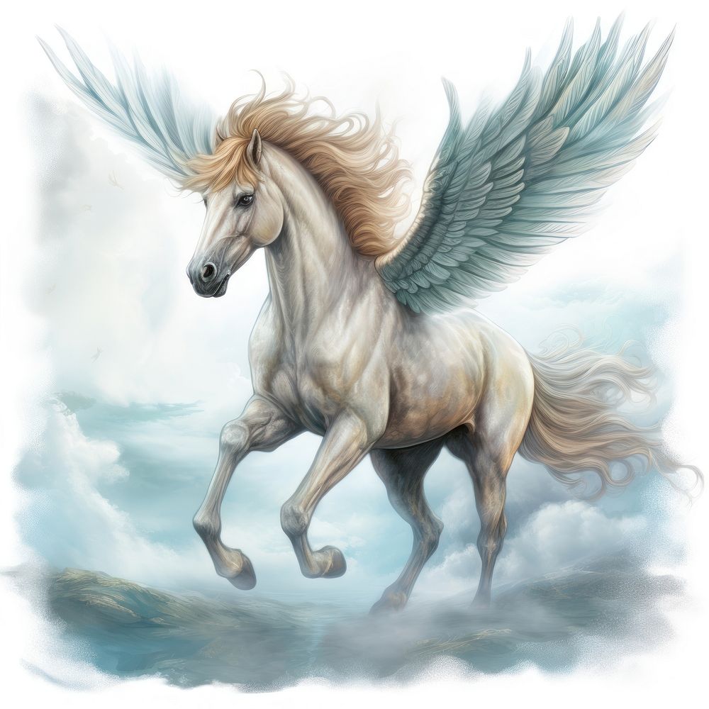 Pegasus stallion drawing animal. AI generated Image by rawpixel.