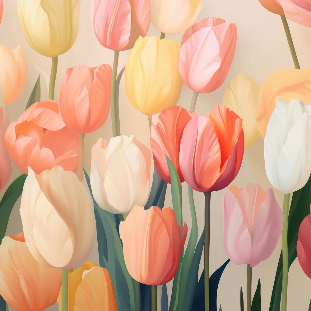 Wallpaper pattern tulip flower plant. AI generated Image by rawpixel.