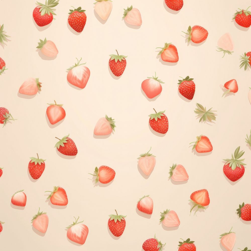 Wallpaper pattern strawberry fruit plant. AI generated Image by rawpixel.