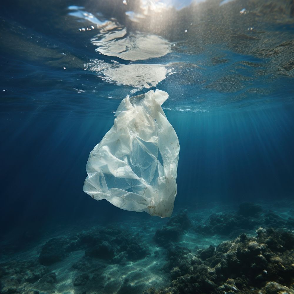 Plastic bag outdoors nature sea. AI generated Image by rawpixel.