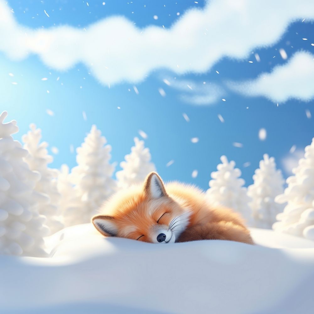 Fox sleeping animal mammal snow. 