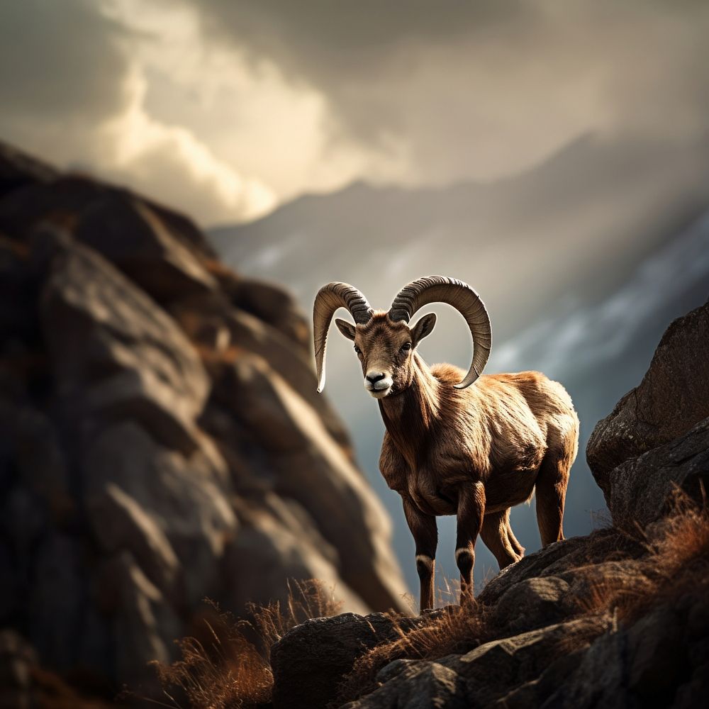 Alpine ibex livestock wildlife mountain. AI generated Image by rawpixel.