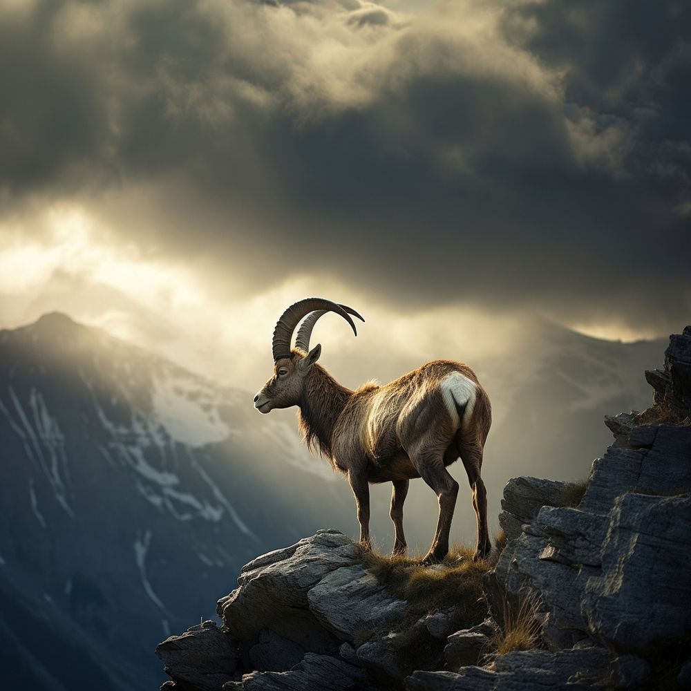 Alpine ibex livestock wildlife mountain. AI generated Image by rawpixel.