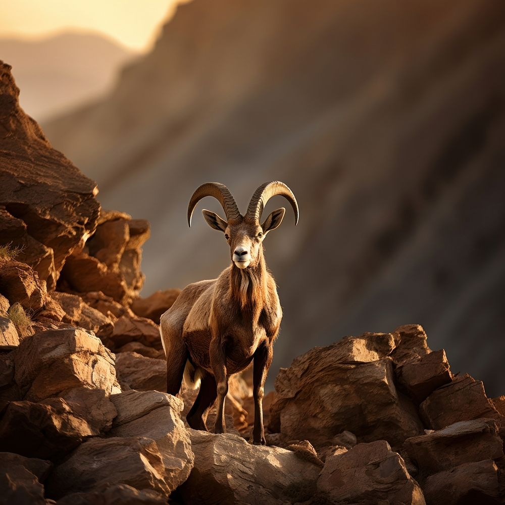 Alpine ibex rock livestock wildlife. AI generated Image by rawpixel.