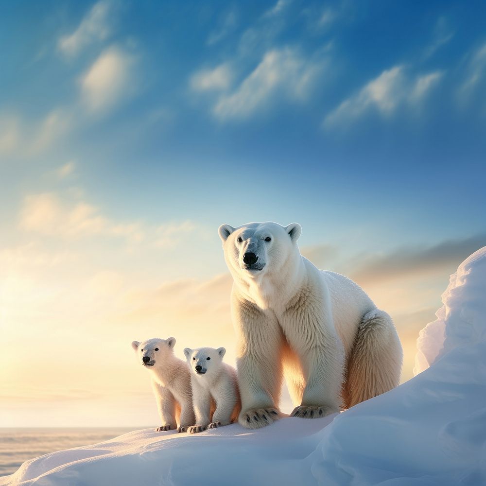 photo of polar bears in the arctic. 