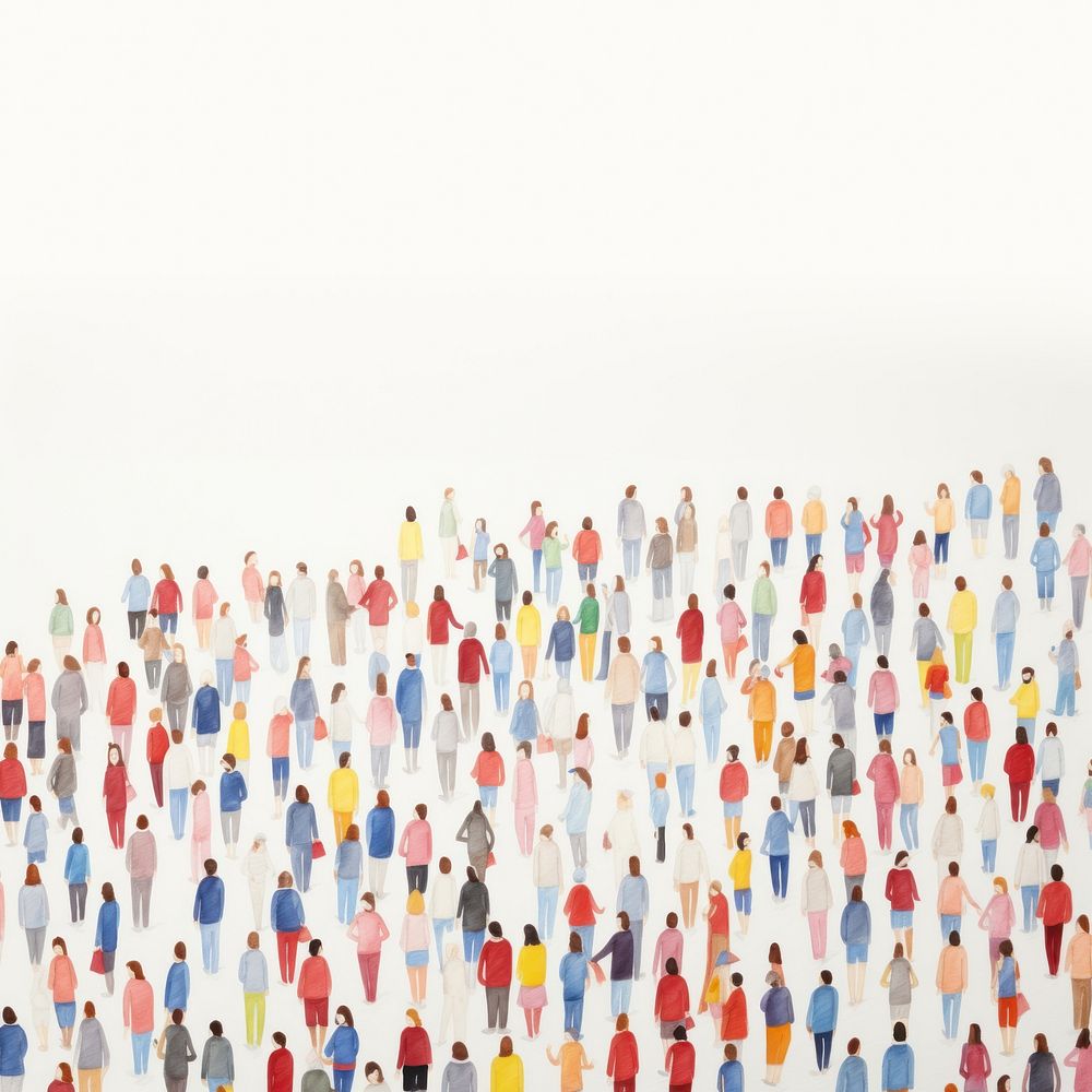 Colored pencil texture illustration of crowd.  