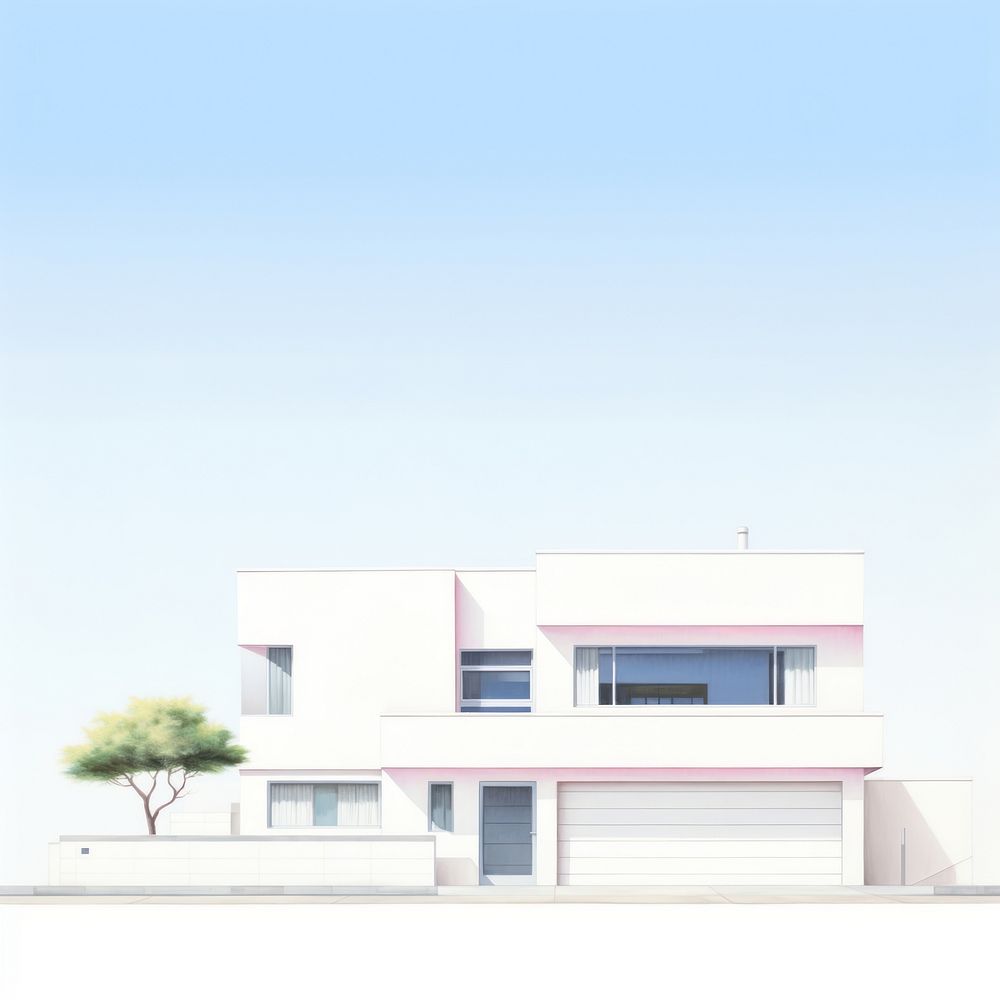 White contemporary house architecture building outdoors. AI generated Image by rawpixel.