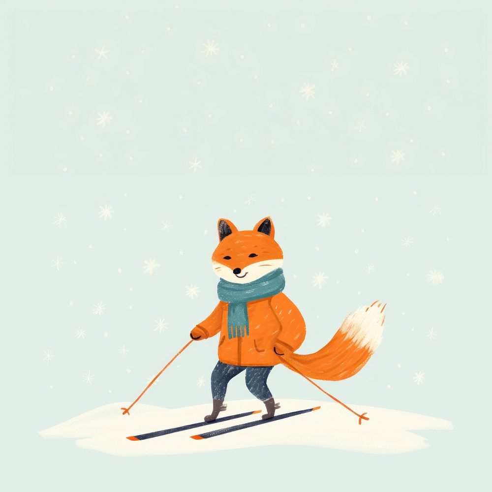 Fox playing ski winter skiing sports. 