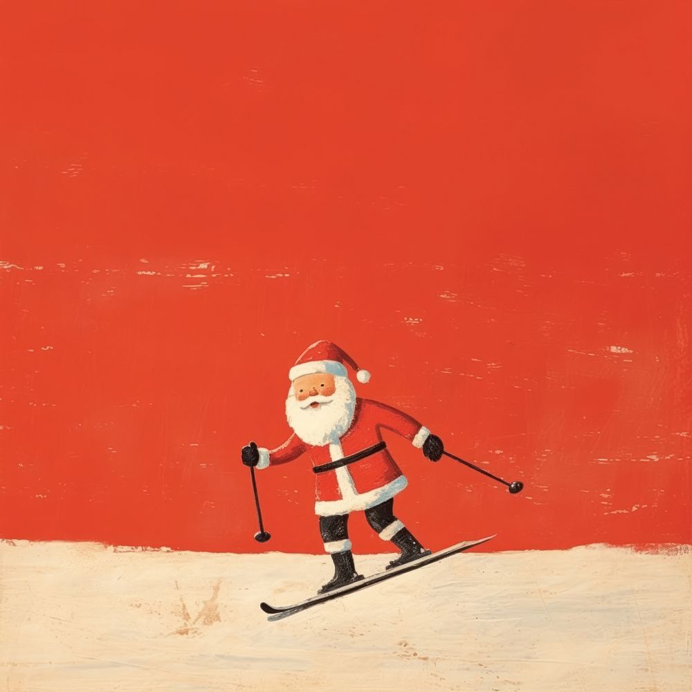 Santa skiing sports winter snow. AI generated Image by rawpixel.