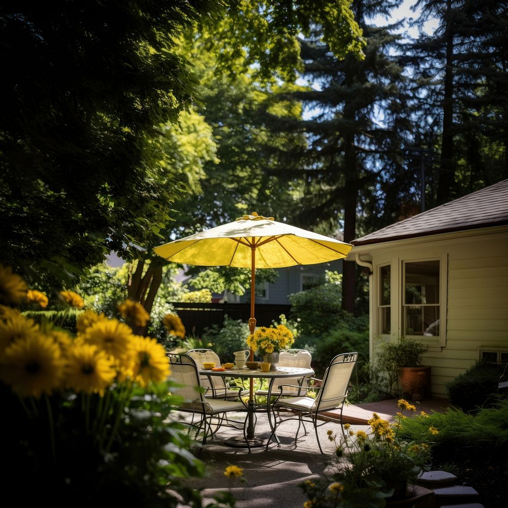 Patio flower chair table. 