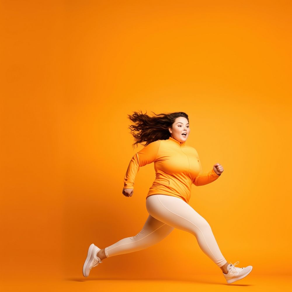 Chubby woman dancing running adult. AI generated Image by rawpixel.