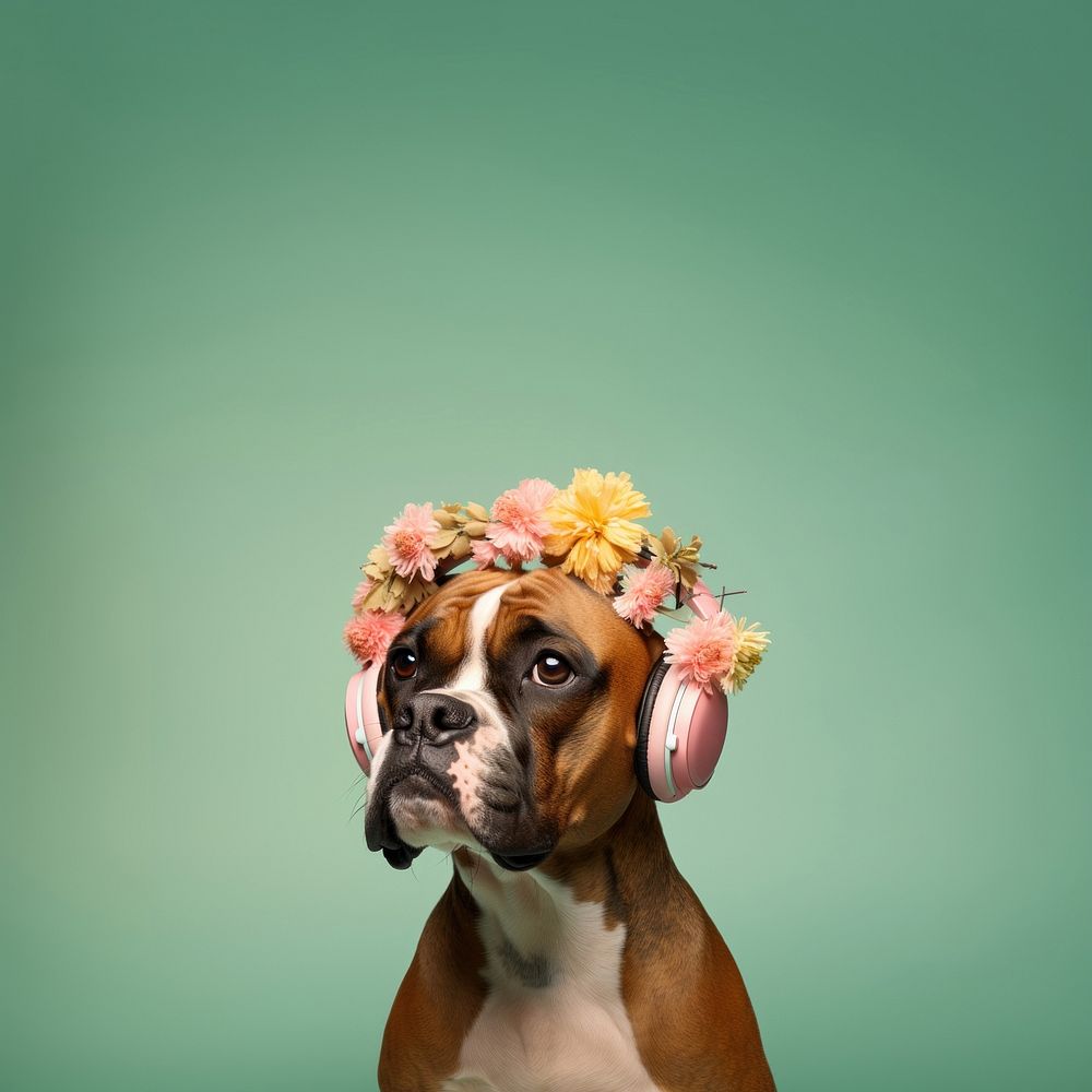 Dog wearing headphone boxer animal mammal. 