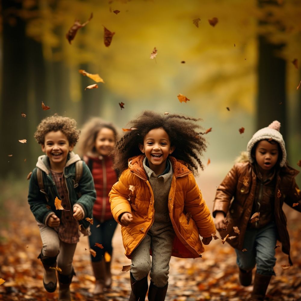 Diversity kids autumn portrait child. 