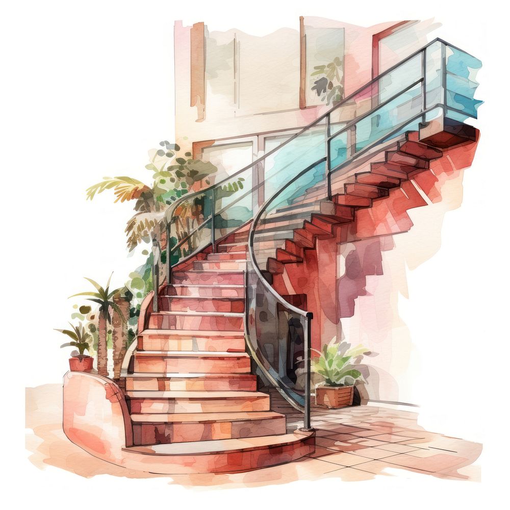Water color Staircase staircase architecture handrail. AI generated Image by rawpixel.