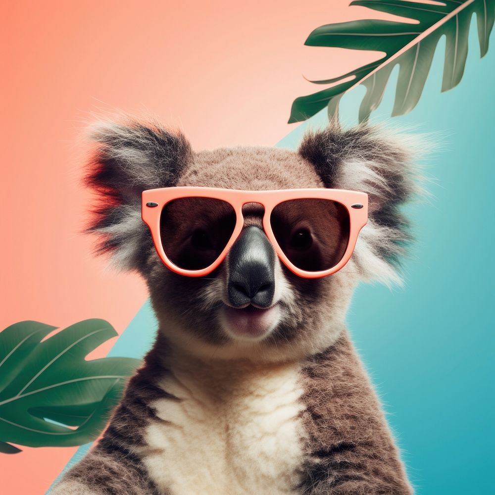 A cute koala wearing summer sunglasses mammal animal representation. 