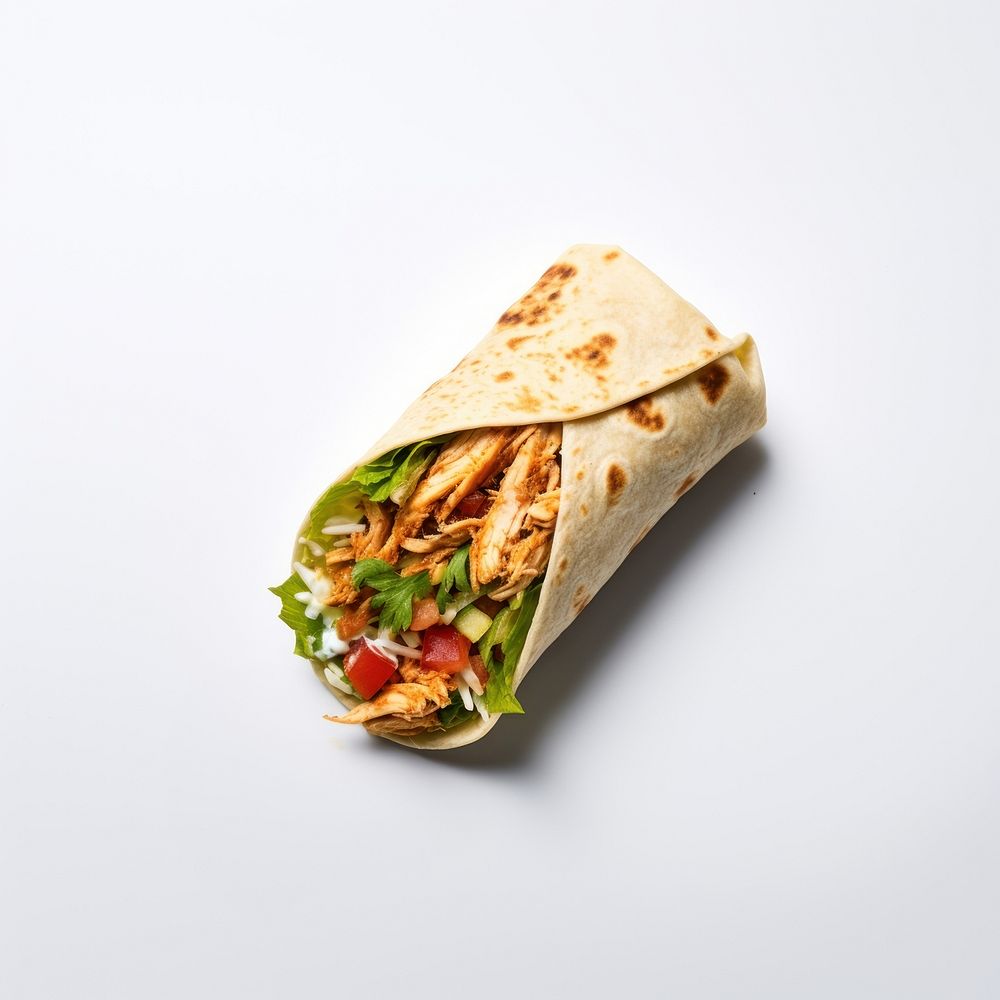 Chicken burrito bread food vegetable. 