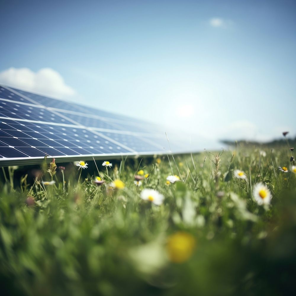 Solar cell outdoors nature meadow. 