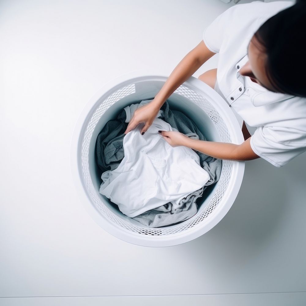 Laundry person adult white. 