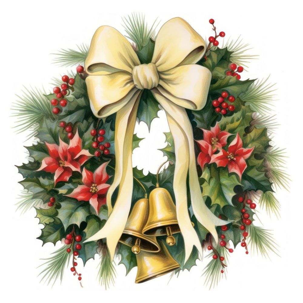 Christmas wreath ribbon white background celebration. AI generated Image by rawpixel.
