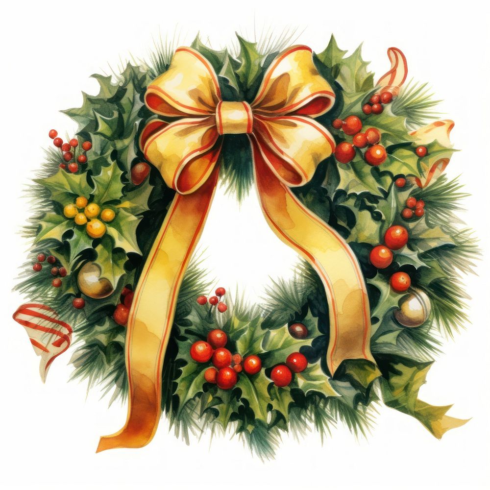Christmas wreath ribbon white background illuminated. AI generated Image by rawpixel.