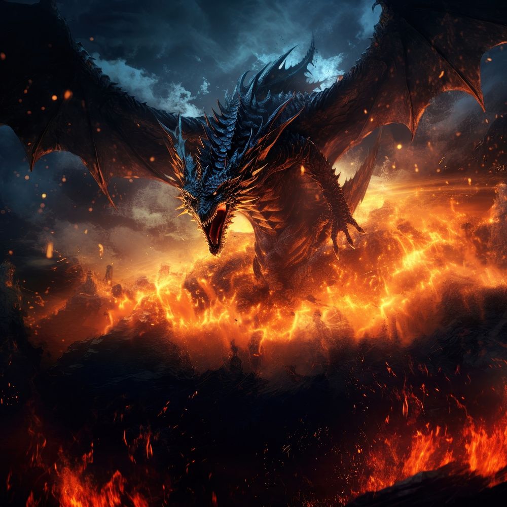 Giant dragon fire outdoors nature. AI generated Image by rawpixel.