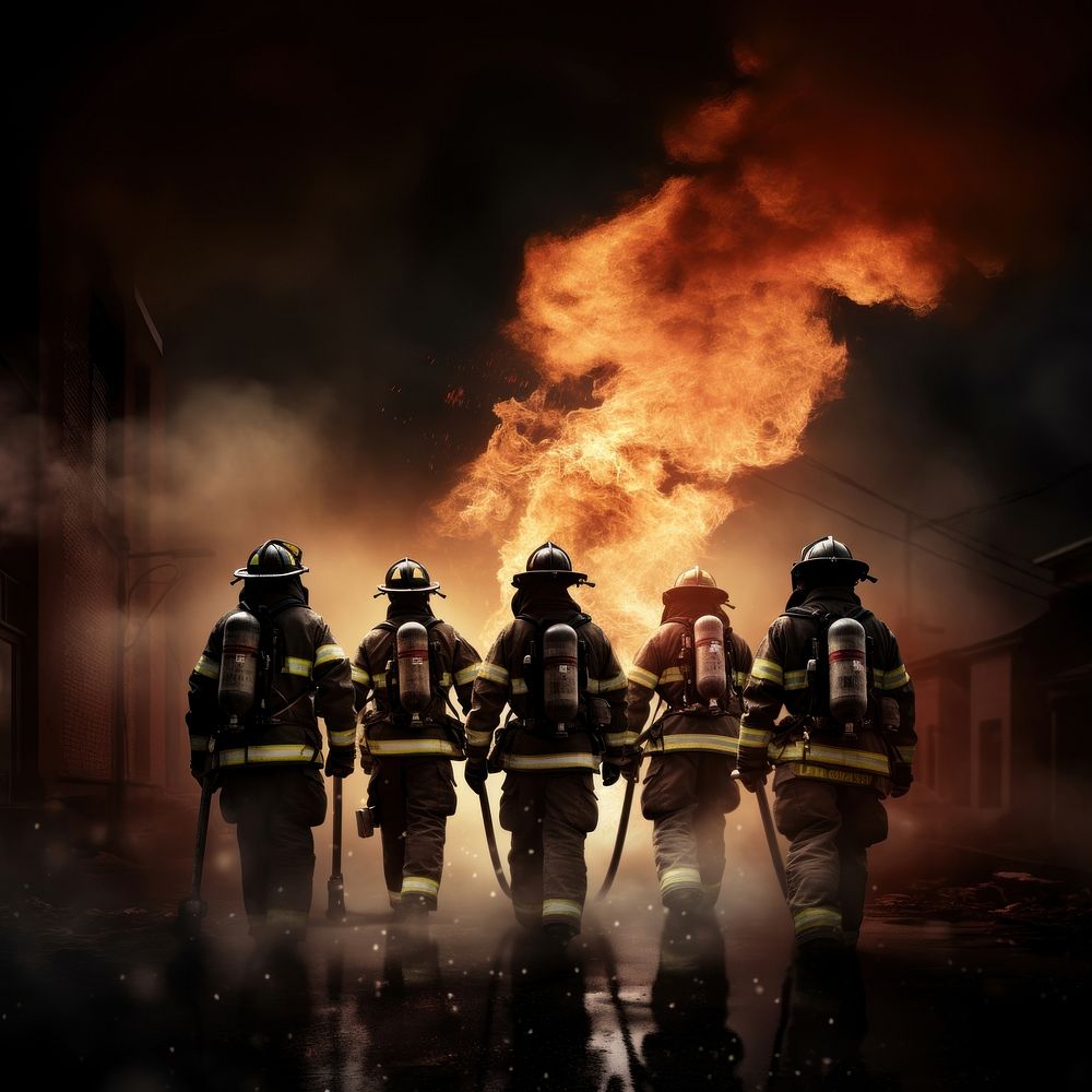 Five Fire Fighters fire teamwork helmet. AI generated Image by rawpixel.