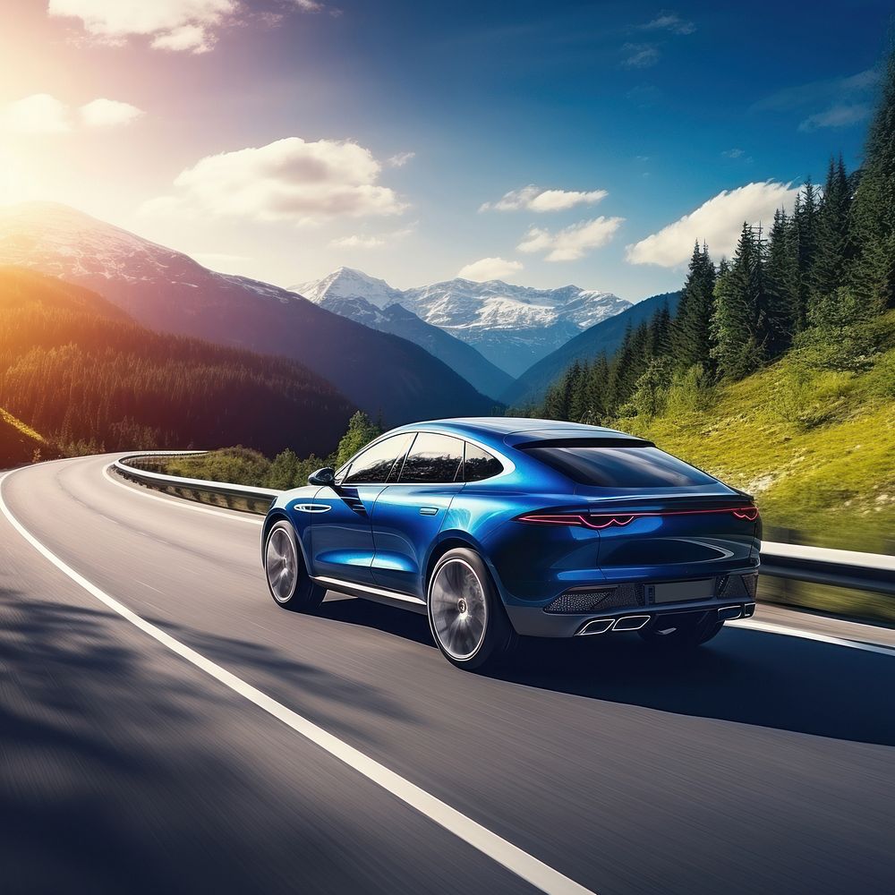 SUV coupe vehicle travel road. AI generated Image by rawpixel.