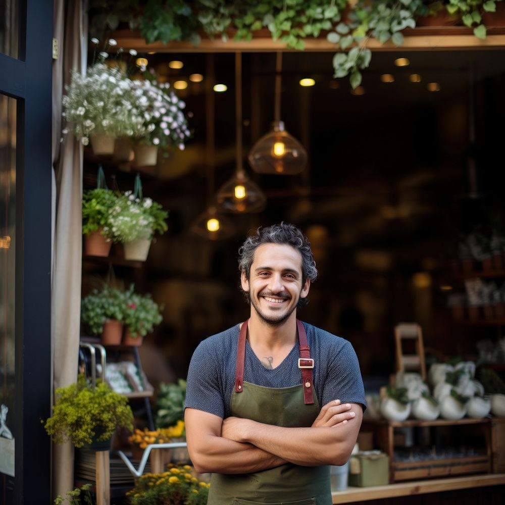 Small business owner cheerful standing smiling. AI generated Image by rawpixel.