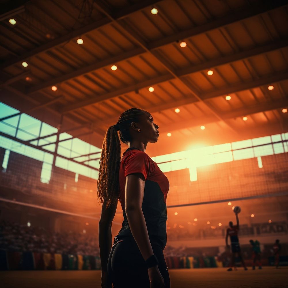 Black volleyball player women sports architecture competition. AI generated Image by rawpixel.