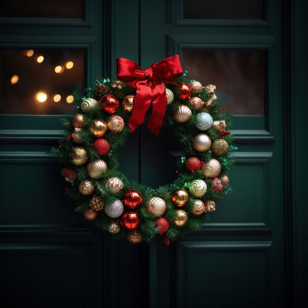 Christmas wreath door anticipation. AI generated Image by rawpixel.