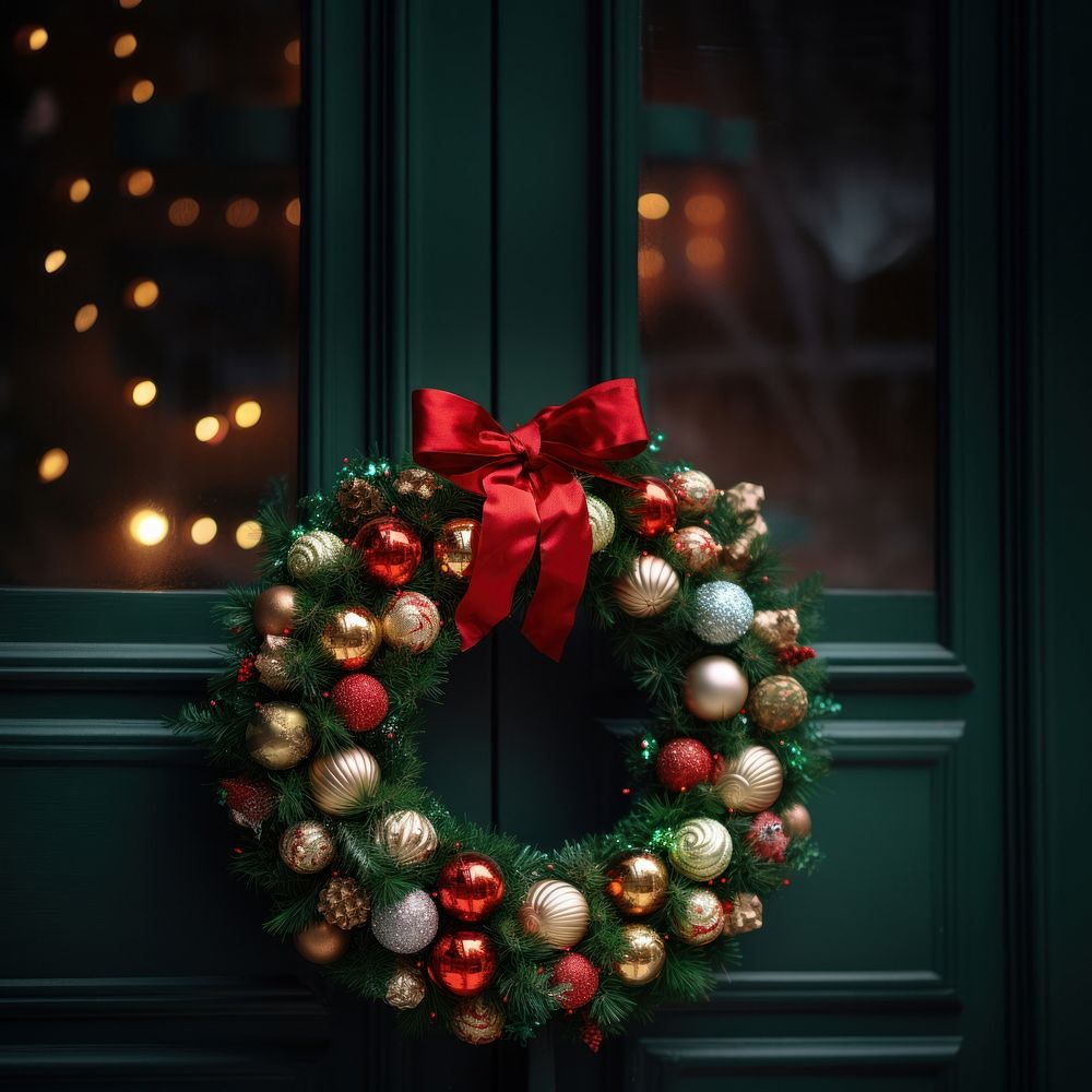 Christmas wreath anticipation illuminated. AI generated Image by rawpixel.