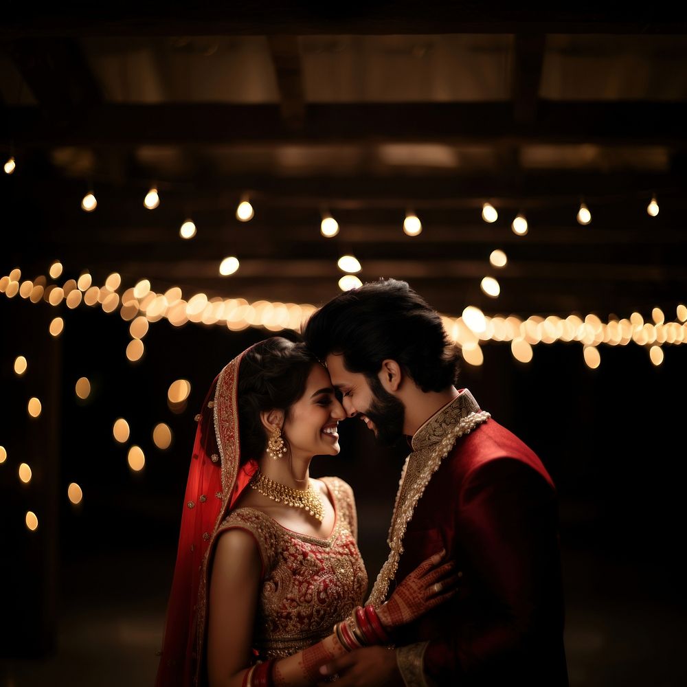 Indian couple newlywed portrait wedding adult. AI generated Image by rawpixel.
