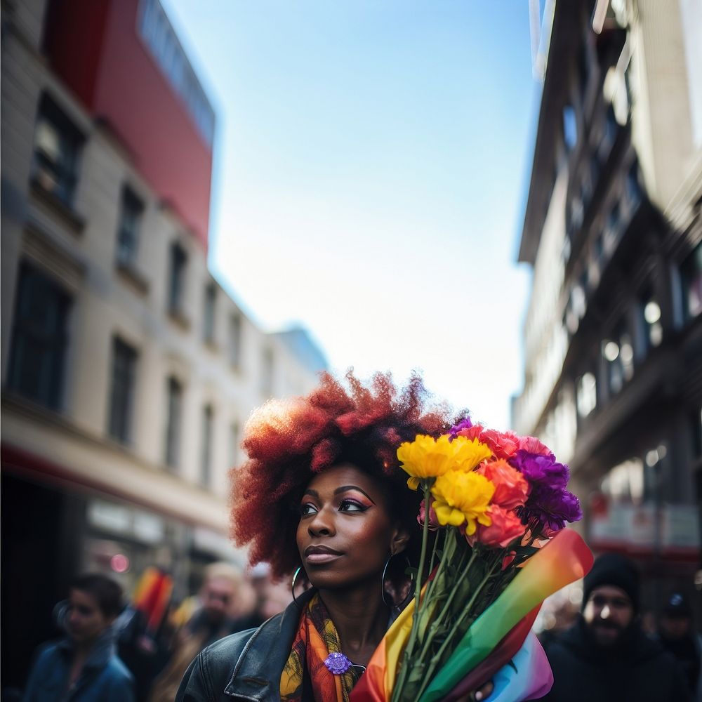 Pride parade photography portrait flower. AI generated Image by rawpixel.
