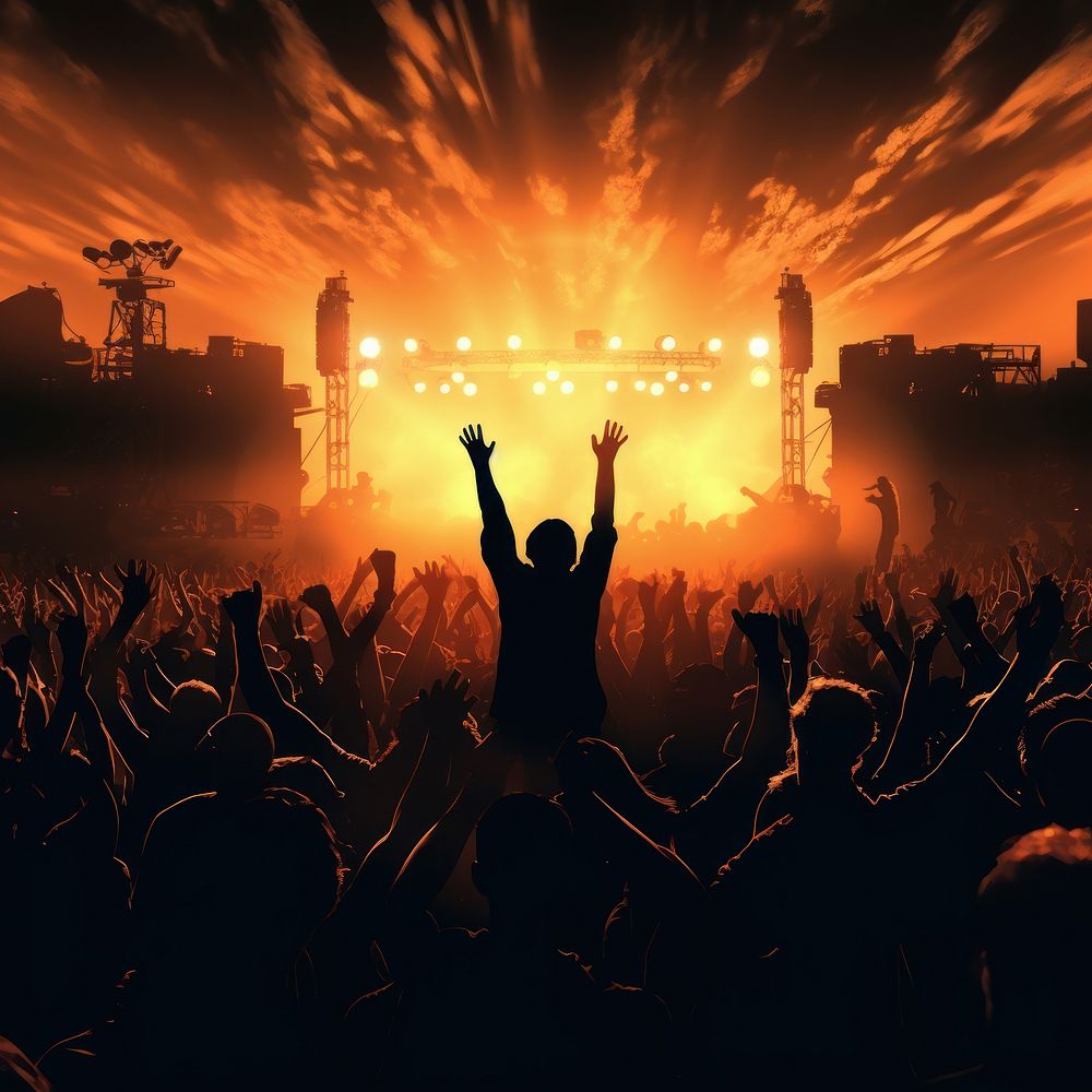 Concert silhouette cheering bonfire. AI generated Image by rawpixel.