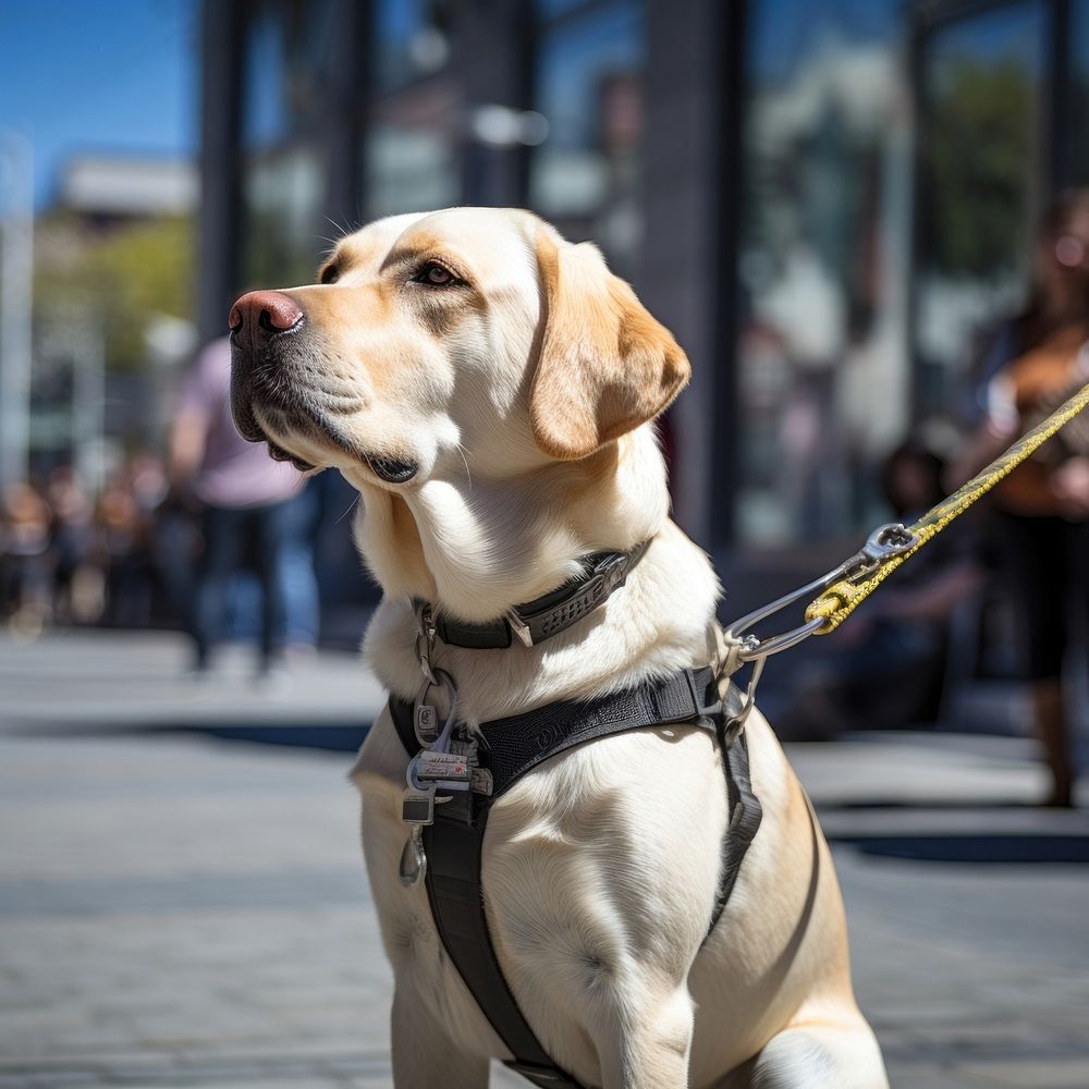 A guide dog animal mammal leash. 